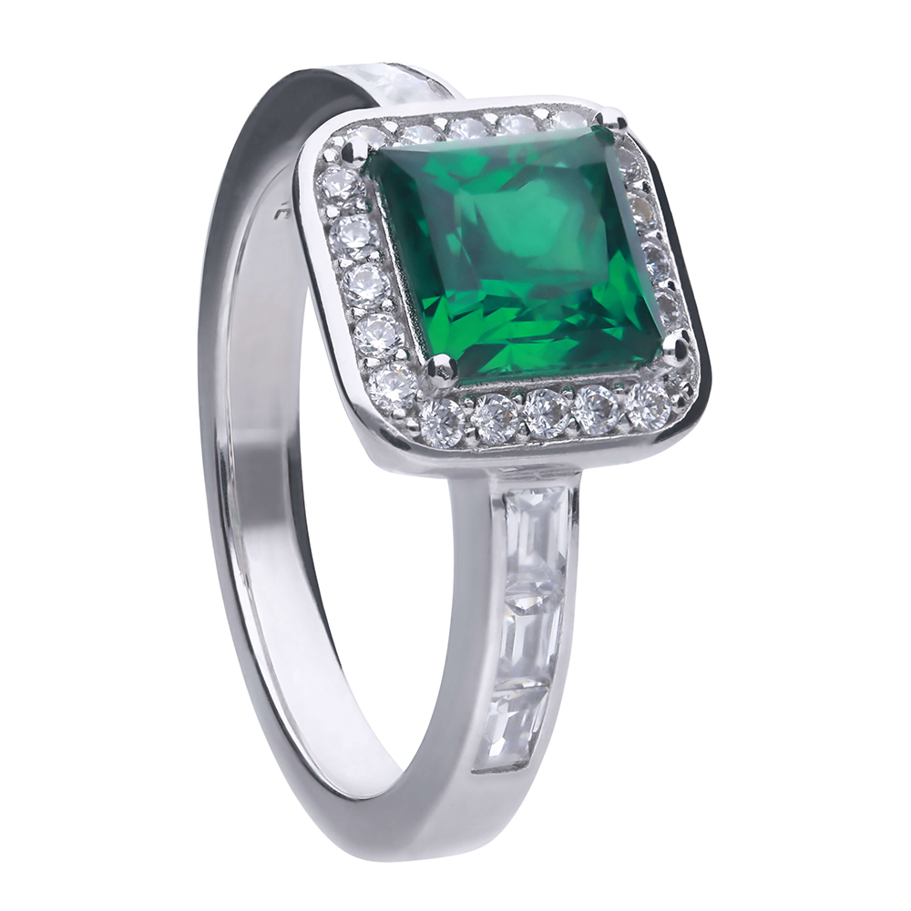 Art Deco Style Emerald CZ Pave Ring